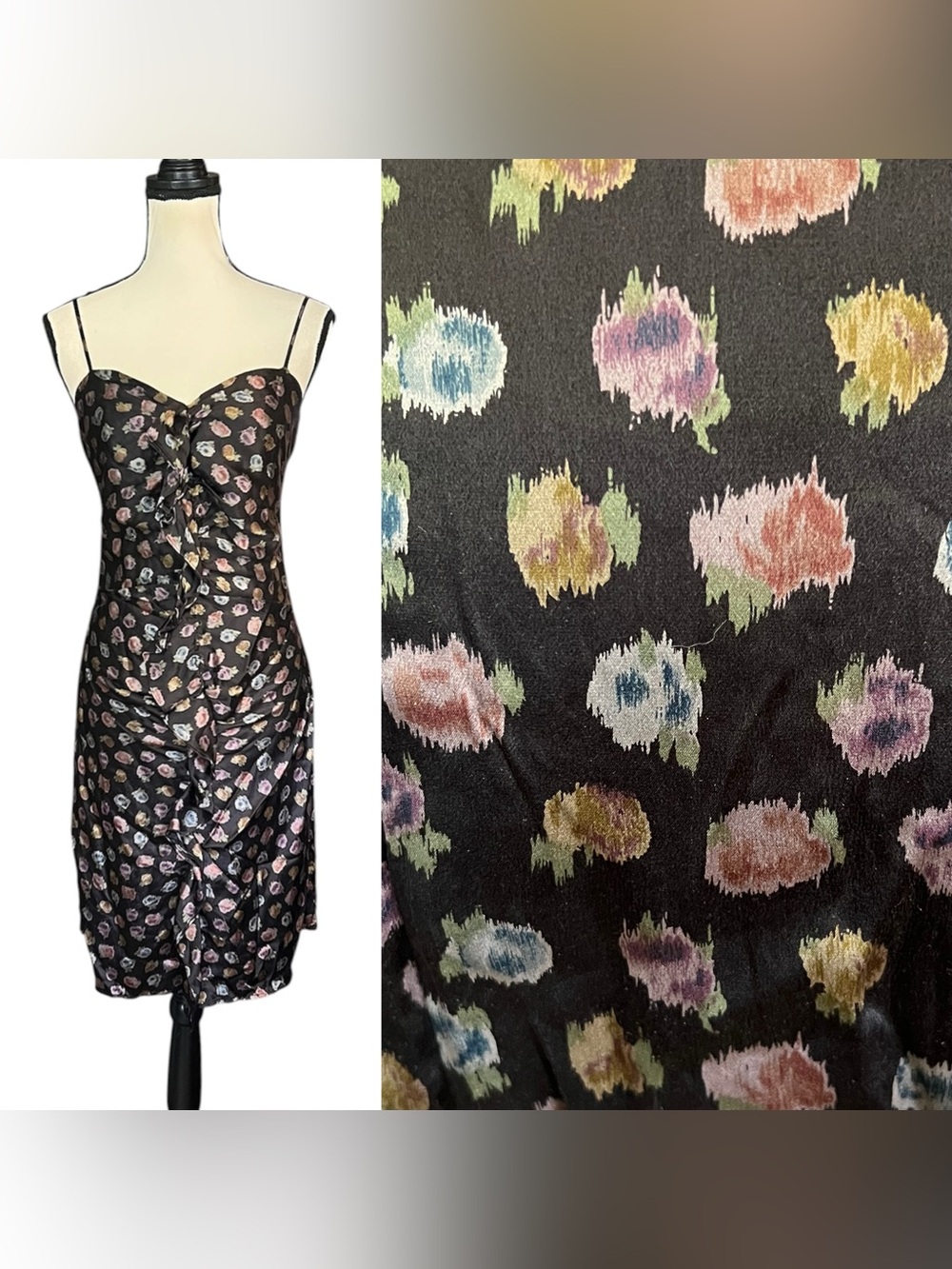 Vintage Betsey Johnson Silk Floral Rose Ruffle Cocktail Party Dress